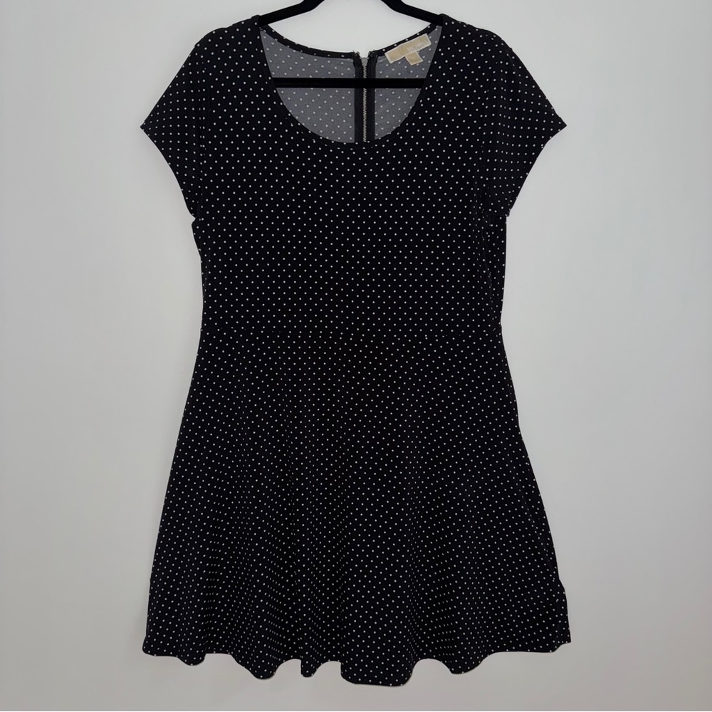 Michael Kors Black White Polka Dot Fit and Flare Dress Cap Sleeve Size XL